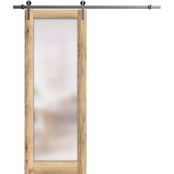 Sturdy Barn Door | Planum 2102 Oak with Frosted Glass | 6.6FT Stainless Steel Rail Hangers Heavy Hardware Set | Solid Panel Interior Doors