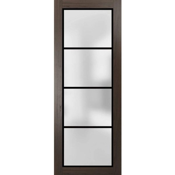 Slab Barn Door Panel | Planum 2132 Chocolate Ash with Frosted Glass | Sturdy Finished Doors | Pocket Closet Sliding