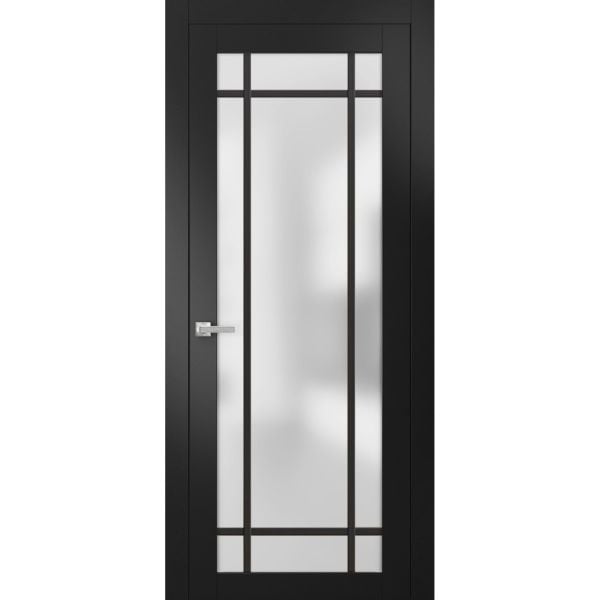 Solid French Door | Planum 2112 Matte Black with Frosted Glass | Wood Solid Panel Frame Trims | Closet Bedroom Sturdy Doors