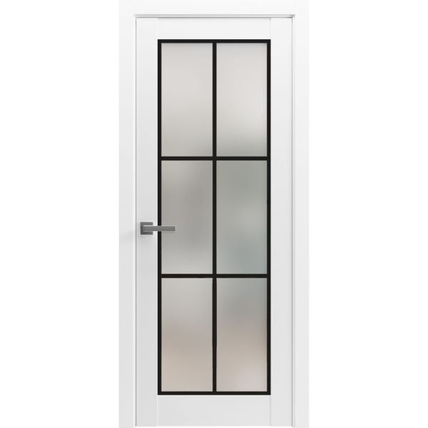 Solid French Door | Planum 2122 White Silk with Frosted Glass | Single Regular Panel Frame Trims Handle | Bathroom Bedroom Sturdy Doors 