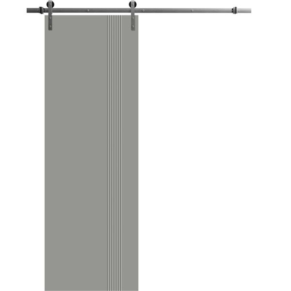 Modern Barn Door 18 x 80 inches | BASIC 0111 Dove Grey | 6.6FT Silver Rail Track Heavy Hardware Set | Solid Panel Interior Doors