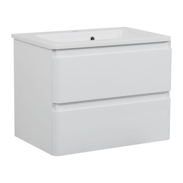 Modern Wall-Mounted Bathroom Vanity with Washbasin | Comfort White High Gloss Collection | Non-Toxic Fire-Resistant MDF-28"
