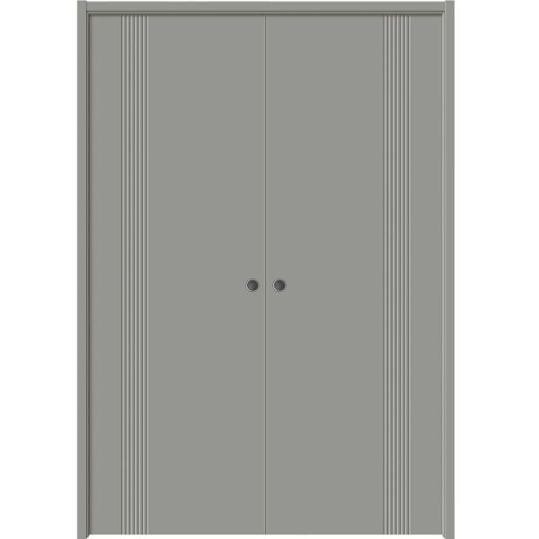 Sliding French Double Pocket Doors 36 x 80 inches | BASIC 0111 Dove Grey | Kit Rail Hardware | Solid Wood Interior Bedroom Modern Doors
