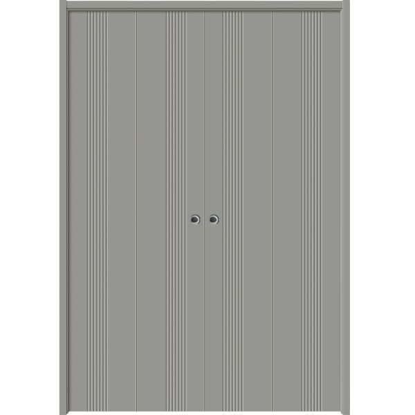 Sliding Closet Double Bi-fold Doors 96 x 80 inches | BASIC 0111 Dove Grey | Sturdy Tracks Moldings Trims Hardware Set | Wood Solid Bedroom Wardrobe Doors