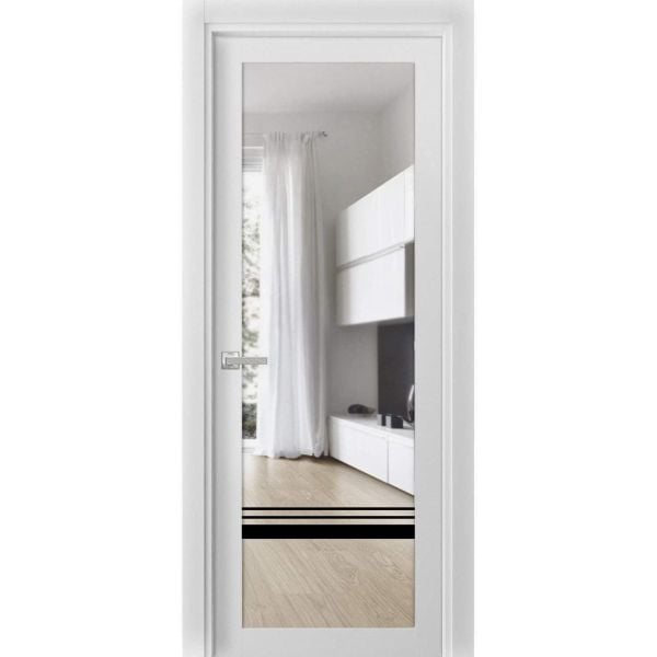 Solid French Door Clear Glass | Lucia 2666 White Silk | Single Regular Panel Frame Trims Handle | Bathroom Bedroom Sturdy Doors  -18" x 80"-Clear Glass-ButterflyBlack