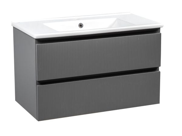 Modern Wall-Mount Bathroom Vanity with Washbasin | Edison Gray Matte Collection | Non-Toxic Fire-Resistant MDF-34"