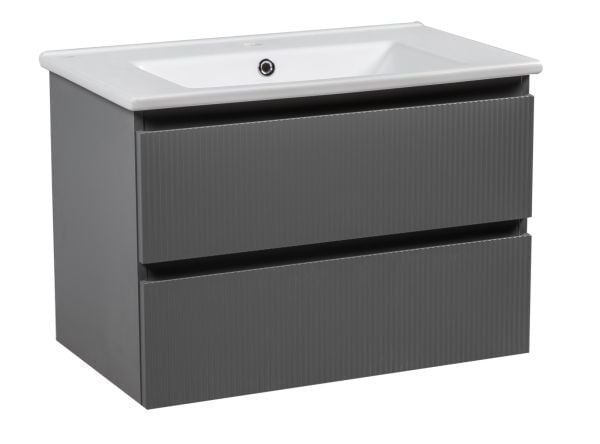 Modern Wall-Mount Bathroom Vanity with Washbasin | Edison Gray Matte Collection | Non-Toxic Fire-Resistant MDF-30"