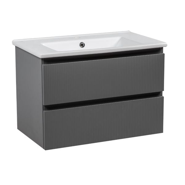 Modern Wall-Mount Bathroom Vanity with Washbasin | Edison Gray Matte Collection | Non-Toxic Fire-Resistant MDF