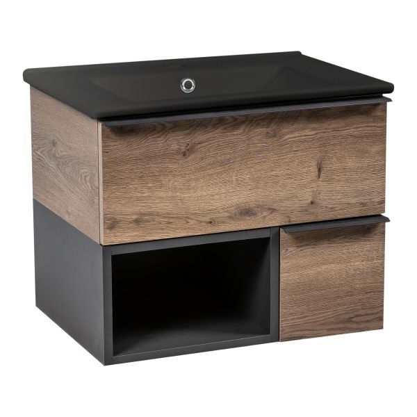 Modern Wall-Mount Bathroom Vanity with Black Washbasin | Monroe Antracite Alicante Collection | Non-Toxic Fire-Resistant MDF