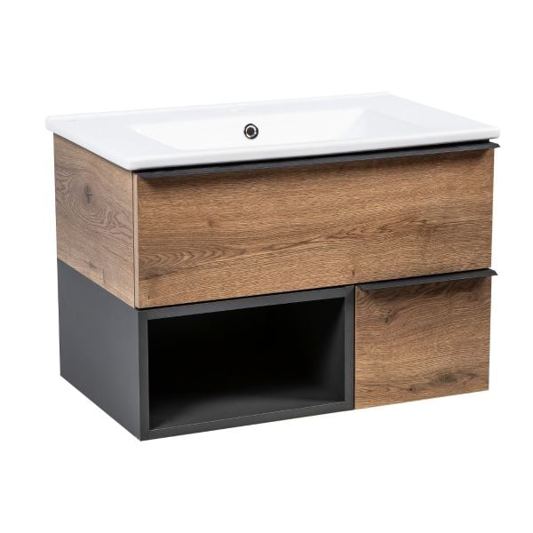 Modern Wall-Mount Bathroom Vanity with Washbasin | Monroe Antracite Alicante Collection | Non-Toxic Fire-Resistant MDF