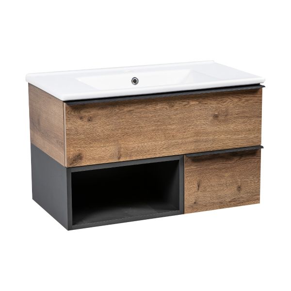 Modern Wall-Mount Bathroom Vanity with Washbasin | Monroe Antracite Alicante Collection | Non-Toxic Fire-Resistant MDF-34"