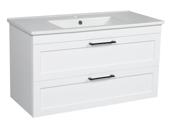 Modern Wall-Mounted Bathroom Vanity with Washbasin | Palm Beach White High Gloss Collection | Non-Toxic Fire-Resistant MDF-30"