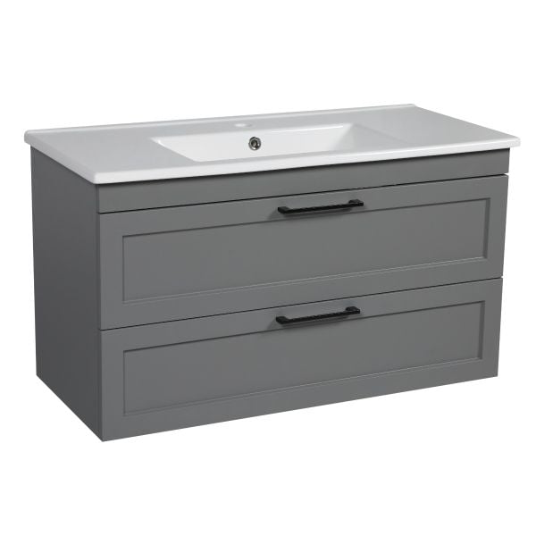 Modern Wall-Mount Bathroom Vanity with Washbasin | Palm Beach Gray Matte Collection | Non-Toxic Fire-Resistant MDF-26"