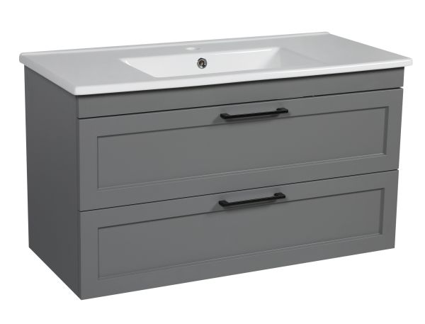 Modern Wall-Mounted Bathroom Vanity with Washbasin | Palm Beach Gray Matte Collection | Non-Toxic Fire-Resistant MDF-34"