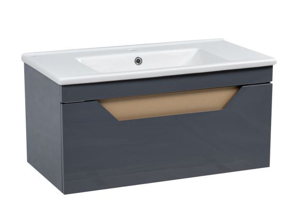 Modern Wall-Mount Bathroom Vanity with Washbasin | Troy Graphite Collection | Non-Toxic Fire-Resistant MDF-34"