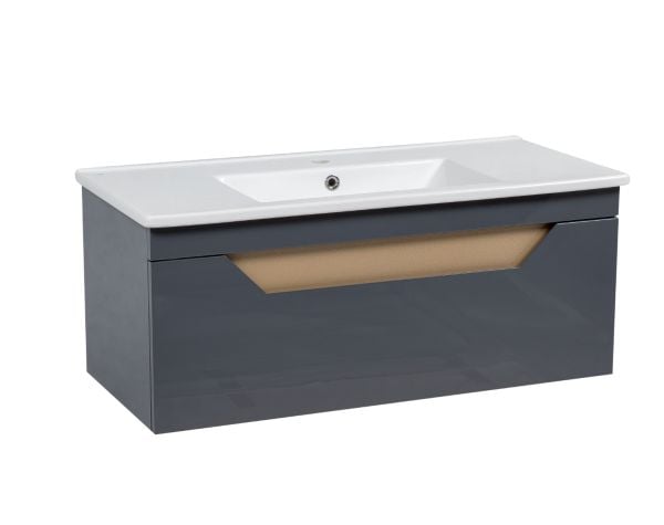 Modern Wall-Mount Bathroom Vanity with Washbasin | Troy Graphite Collection | Non-Toxic Fire-Resistant MDF-40"