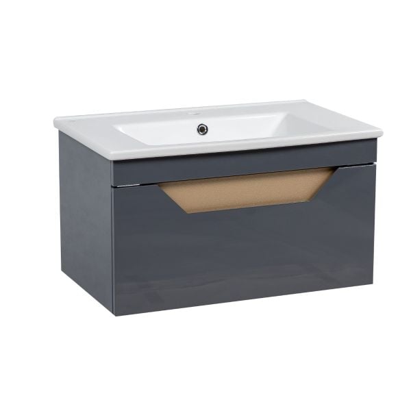 Modern Wall-Mount Bathroom Vanity with Washbasin | Troy Graphite Collection | Non-Toxic Fire-Resistant MDF