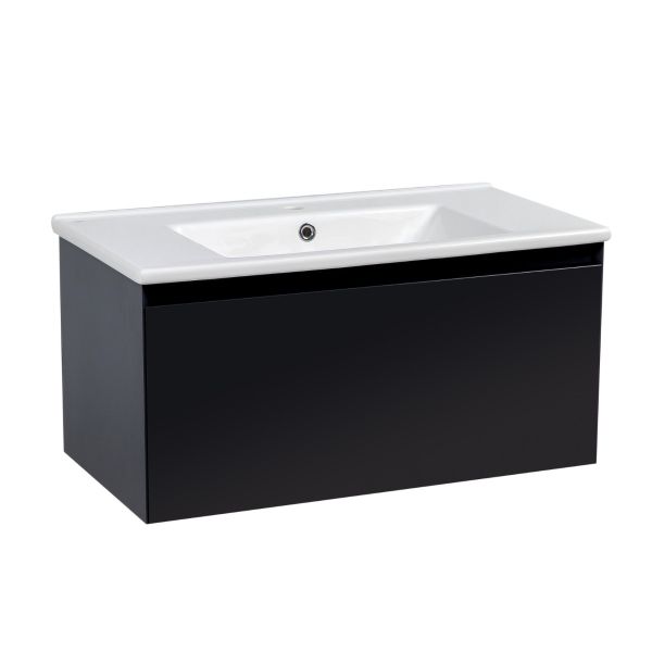 Modern Wall-Mount Bathroom Vanity with Washbasin | Magic Antracit Gloss Collection | Non-Toxic Fire-Resistant MDF-34"