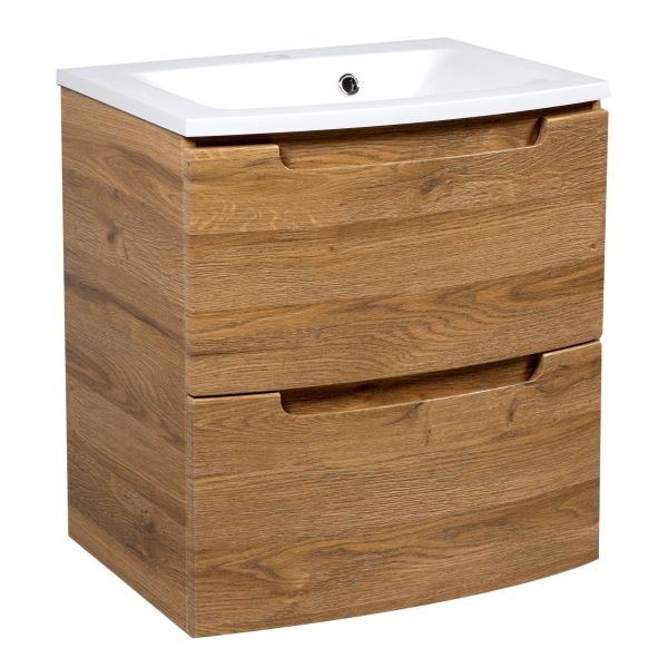 Modern Wall-Mount Bathroom Vanity with Washbasin | Delux Teak Natural Collection | Non-Toxic Fire-Resistant MDF-26,5"