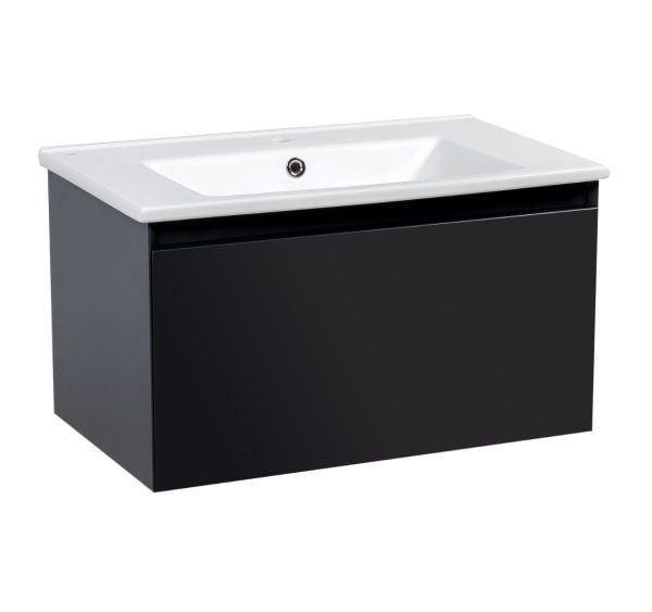 Modern Wall-Mount Bathroom Vanity with Washbasin | Magic Antracit Gloss Collection | Non-Toxic Fire-Resistant MDF