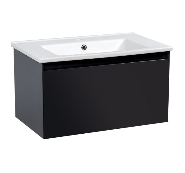 Modern Wall-Mount Bathroom Vanity with Washbasin | Magic Antracit Gloss Collection | Non-Toxic Fire-Resistant MDF-30"