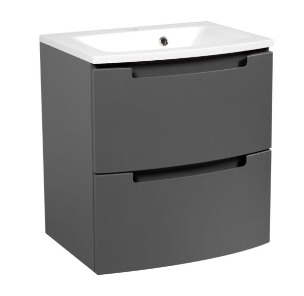 Modern Wall-Mount Bathroom Vanity with Washbasin | Delux Gray Matte Collection | Non-Toxic Fire-Resistant MDF
