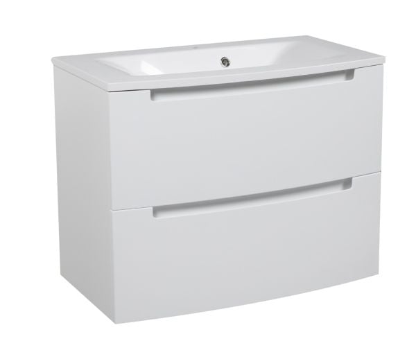 Modern Wall-Mount Bathroom Vanity with Washbasin | Delux White Hight Gloss Collection | Non-Toxic Fire-Resistant MDF