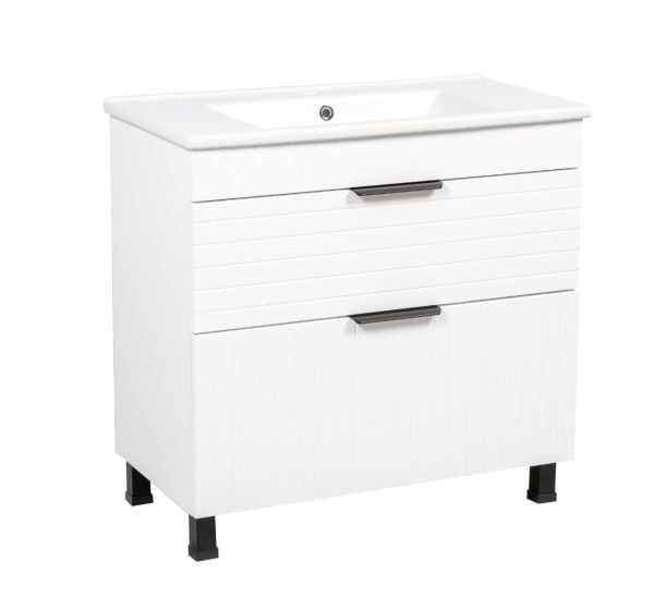 Modern Free Standing Bathroom Vanity with White Washbasin | Trevi White Matte Collection | Non-Toxic Fire-Resistant MDF-34"