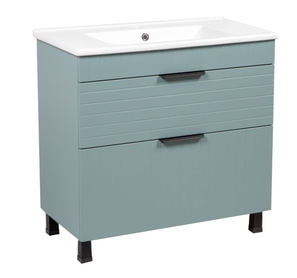 Modern Free Standing Bathroom Vanity with White Washbasin | Trevi Light Green Collection | Non-Toxic Fire-Resistant MDF-34"