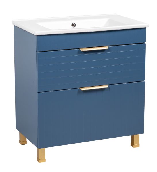 Modern Free Standing Bathroom Vanity with White Washbasin | Trevi Blue Matte Collection | Non-Toxic Fire-Resistant MDF-30"