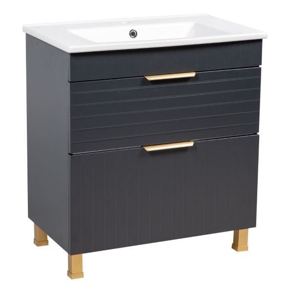 Modern Free Standing Bathroom Vanity with White Washbasin | Trevi Antracite Collection | Non-Toxic Fire-Resistant MDF