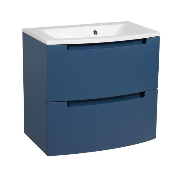 Modern Wall-Mount Bathroom Vanity with Washbasin | Delux Blue Matte Collection | Non-Toxic Fire-Resistant MDF