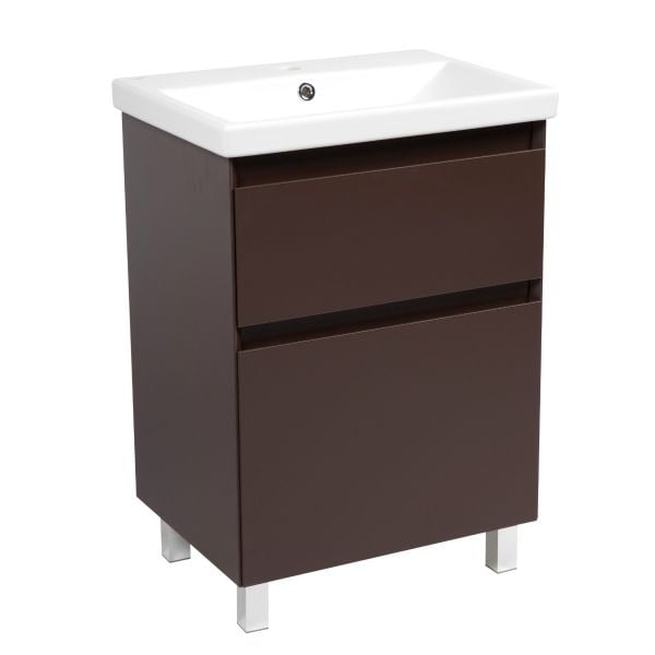Modern Free standing Bathroom Vanity with Washbasin | Elit Brown Matte Collection | Non-Toxic Fire-Resistant MDF
