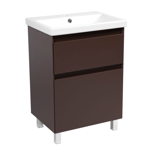 Modern Free standing Bathroom Vanity with Washbasin | Elit Brown Matte Collection | Non-Toxic Fire-Resistant MDF-32"