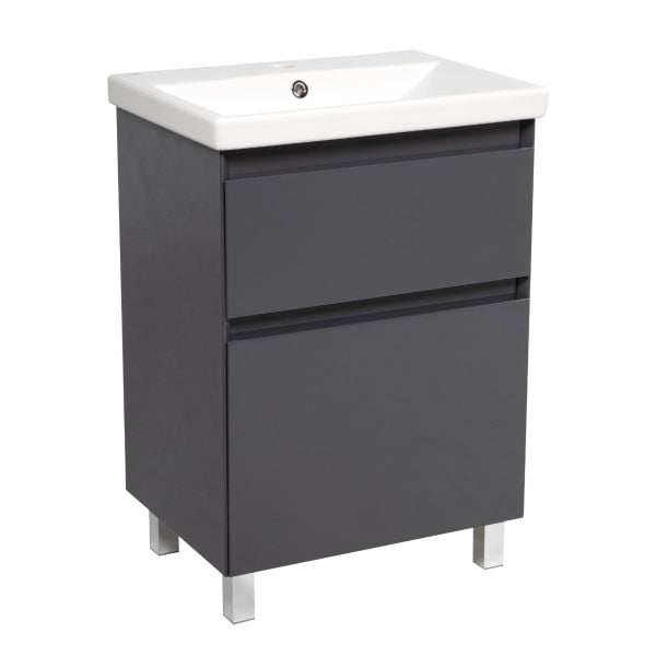 Modern Free standing Bathroom Vanity with Washbasin | Elit Graphite Gloss Collection | Non-Toxic Fire-Resistant MDF