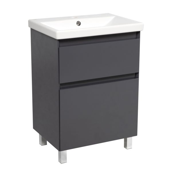 Modern Free standing Bathroom Vanity with Washbasin | Elit Graphite Gloss Collection | Non-Toxic Fire-Resistant MDF-28"