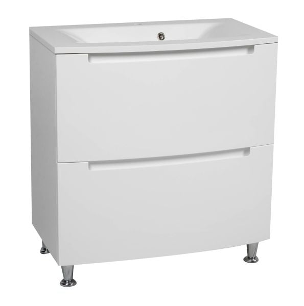 Modern Free Standing Bathroom Vanity with Washbasin | Delux White High Gloss Collection | Non-Toxic Fire-Resistant MDF