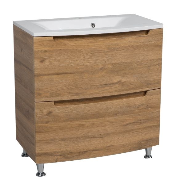 Modern Free Standing Bathroom Vanity with Washbasin | Delux Teak Natural Collection | Non-Toxic Fire-Resistant MDF