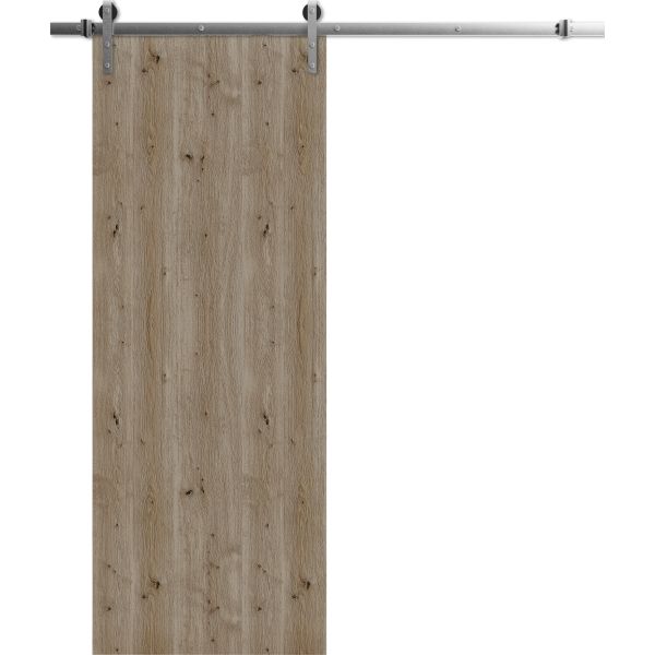 Modern Barn Door 18 x 80 inches | BASIC 3001 Caramel Oak | 6.6FT Silver Rail Track Heavy Hardware Set | Solid Panel Interior Doors