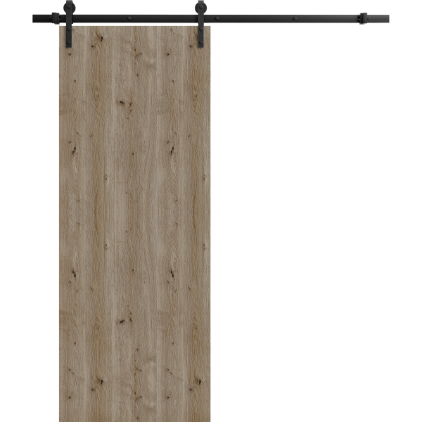 Modern Barn Door 32 x 84 inches | BASIC 3001 Caramel Oak | 6.6FT Rail Track Heavy Hardware Set | Solid Panel Interior Doors
