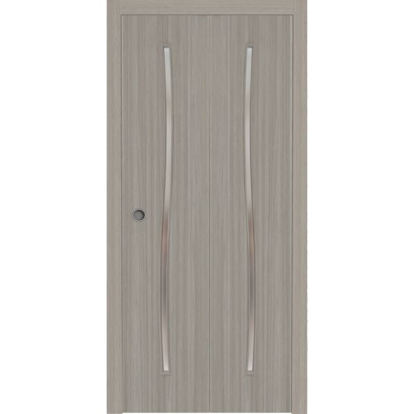 Sliding Closet Bi-fold Doors 36 x 80 inches | BASIC 3002 Oak | Sturdy Tracks Moldings Trims Hardware Set | Wood Solid Bedroom Wardrobe Doors