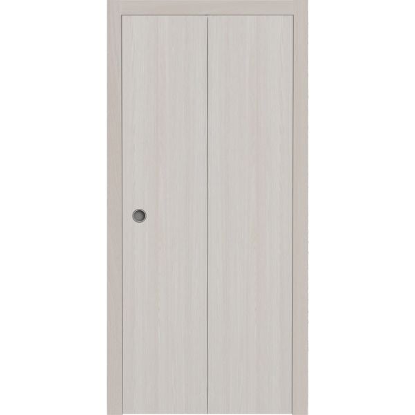 Sliding Closet Bi-fold Doors 36 x 80 inches | BASIC 3001 Ash | Sturdy Tracks Moldings Trims Hardware Set | Wood Solid Bedroom Wardrobe Doors