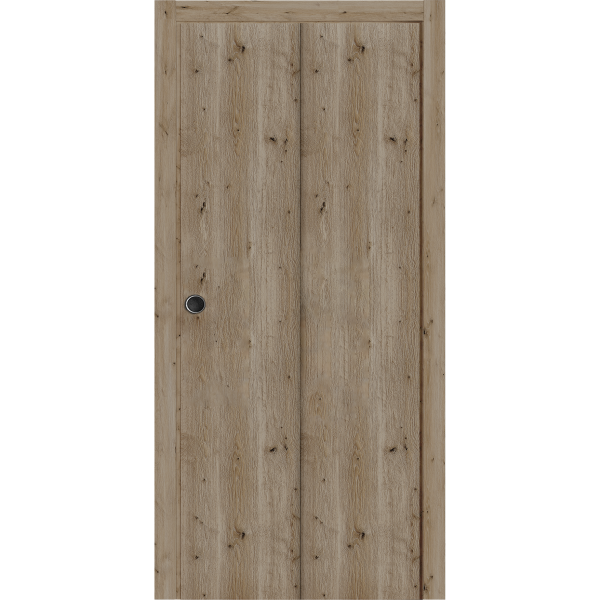 Sliding Closet Bi-fold Doors 64 x 80 inches | BASIC 3001 Caramel Oak | Sturdy Tracks Moldings Trims Hardware Set | Wood Solid Bedroom Wardrobe Doors