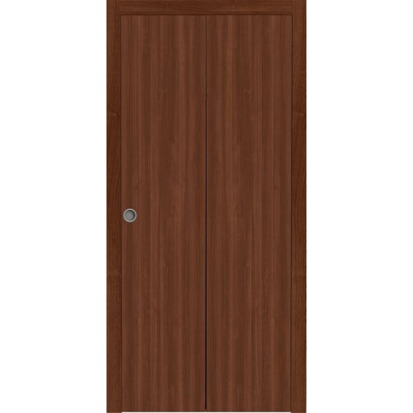 Sliding Closet Bi-fold Doors 64 x 80 inches | BASIC 3001 Walnut | Sturdy Tracks Moldings Trims Hardware Set | Wood Solid Bedroom Wardrobe Doors