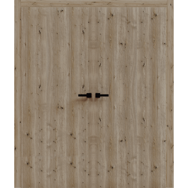 Interior Solid French Double Doors 84 x 80 inches | BASIC 3001 Caramel Oak | Wood Interior Solid Panel Frame | Closet Bedroom Modern Doors