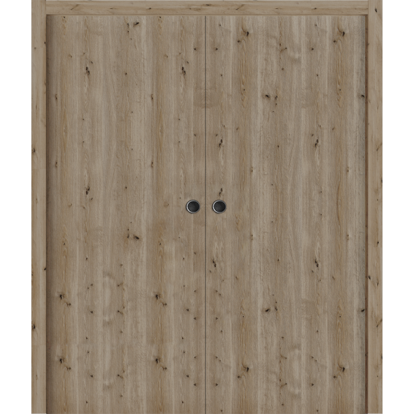 Sliding French Double Pocket Doors 84 x 84 inches | BASIC 3001 Caramel Oak | Kit Rail Hardware | Solid Wood Interior Bedroom Modern Doors