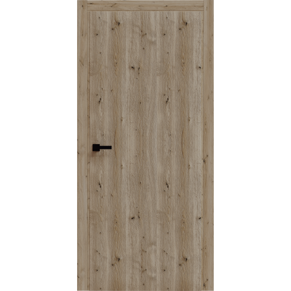 Interior Solid French Door 18 x 80 inches | BASIC 3001 Caramel Oak | Single Regular Panel Frame Handle | Bathroom Bedroom Modern Doors