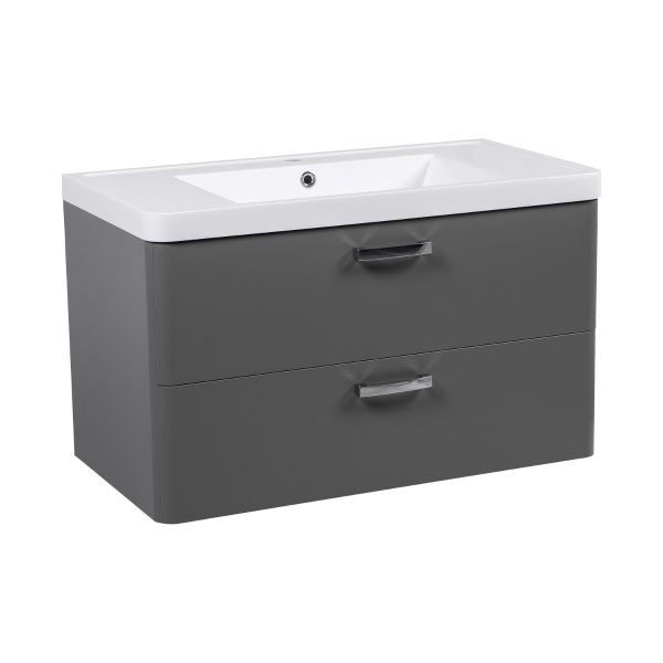 Modern Wall-Mounted Bathroom Vanity with Washbasin | Fiona Gray Matte Collection | Non-Toxic Fire-Resistant MDF-36"