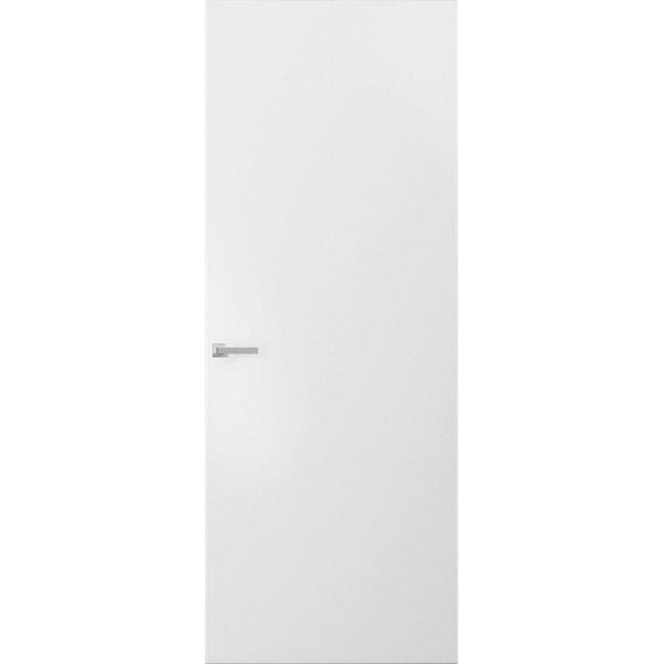 Modern Solid Hidden Door with Handle | Planum 0010 Primed with Silver Hidden Frame 28" x 84" Right-hand Inswing Silver Frame | Hinges Lock Handle | Modern Wardrobe Wood Solid Doors