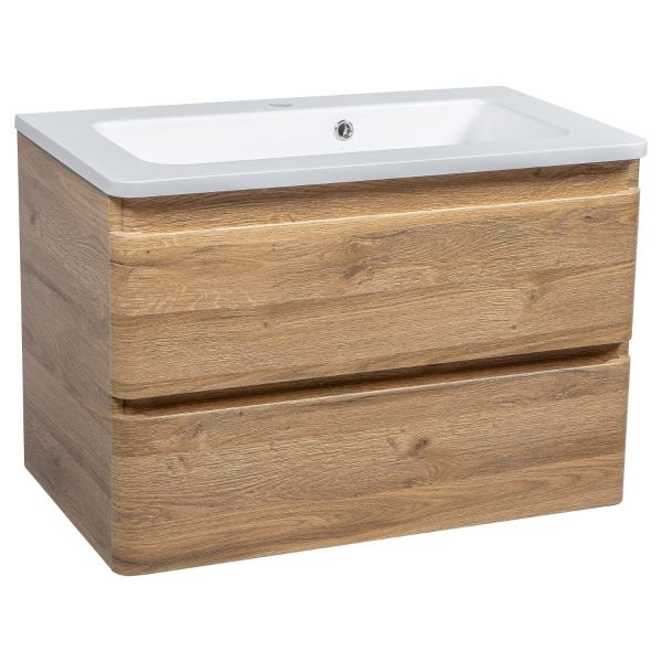 Modern Wall-Mounted Bathroom Vanity with Washbasin | Comfort Teak Natural Collection | Non-Toxic Fire-Resistant MDF-28"